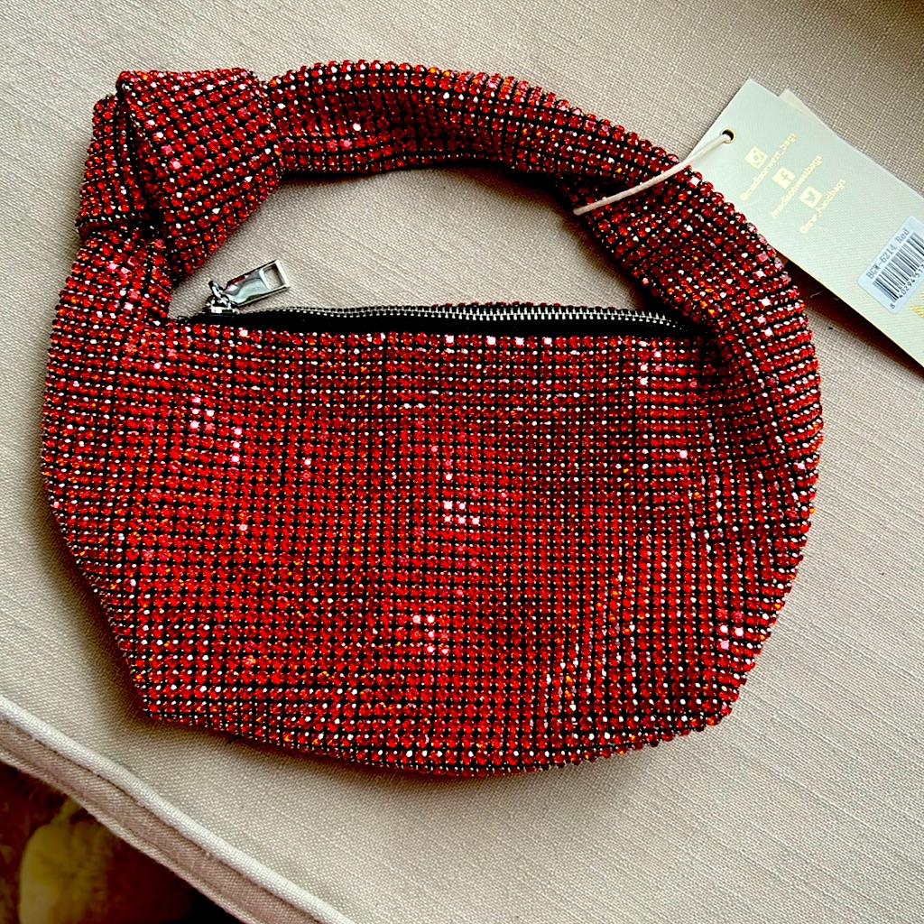 Crystal Red Bag With Knot On Handle. Nwt